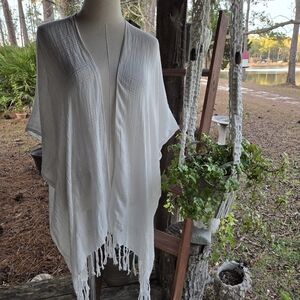 Echo Off-white Ivory Fringe Trim Kimono Duster Top One Size